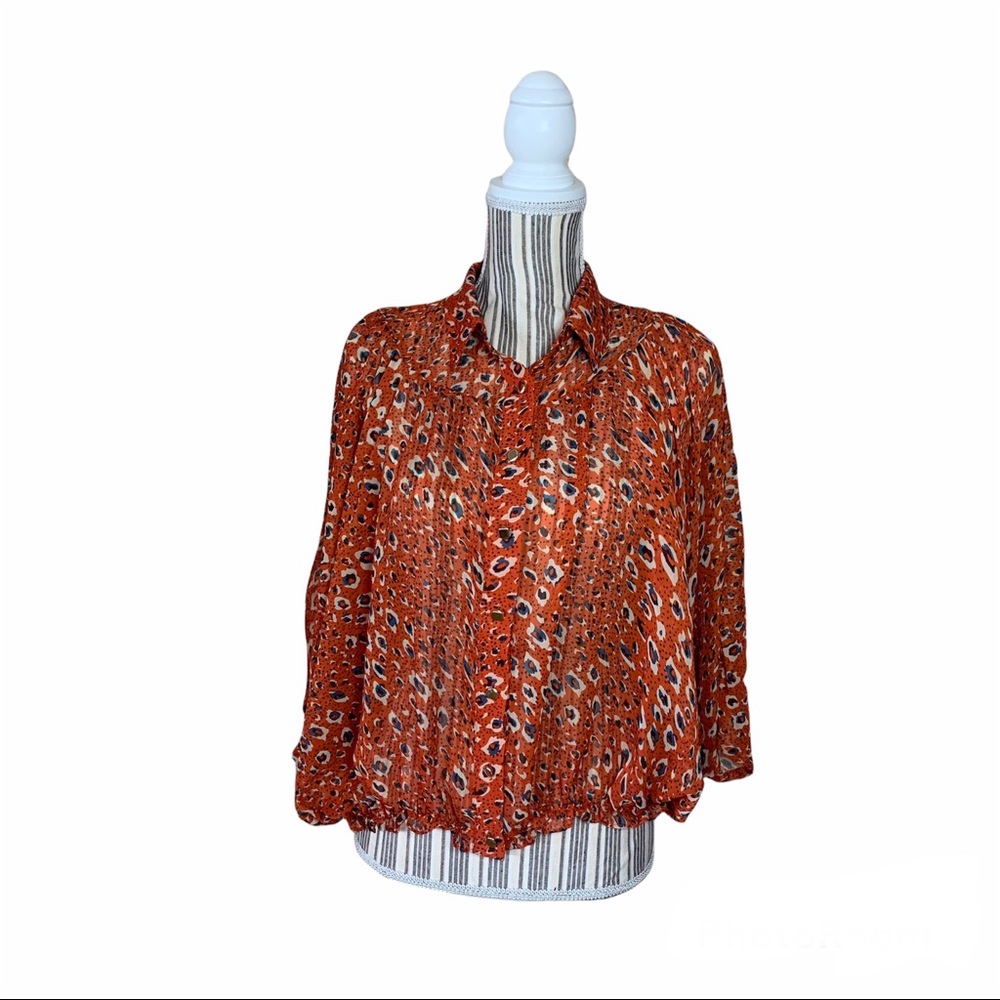 Antilia Femme Boho Medium Casual Orange Animal Print Blouse